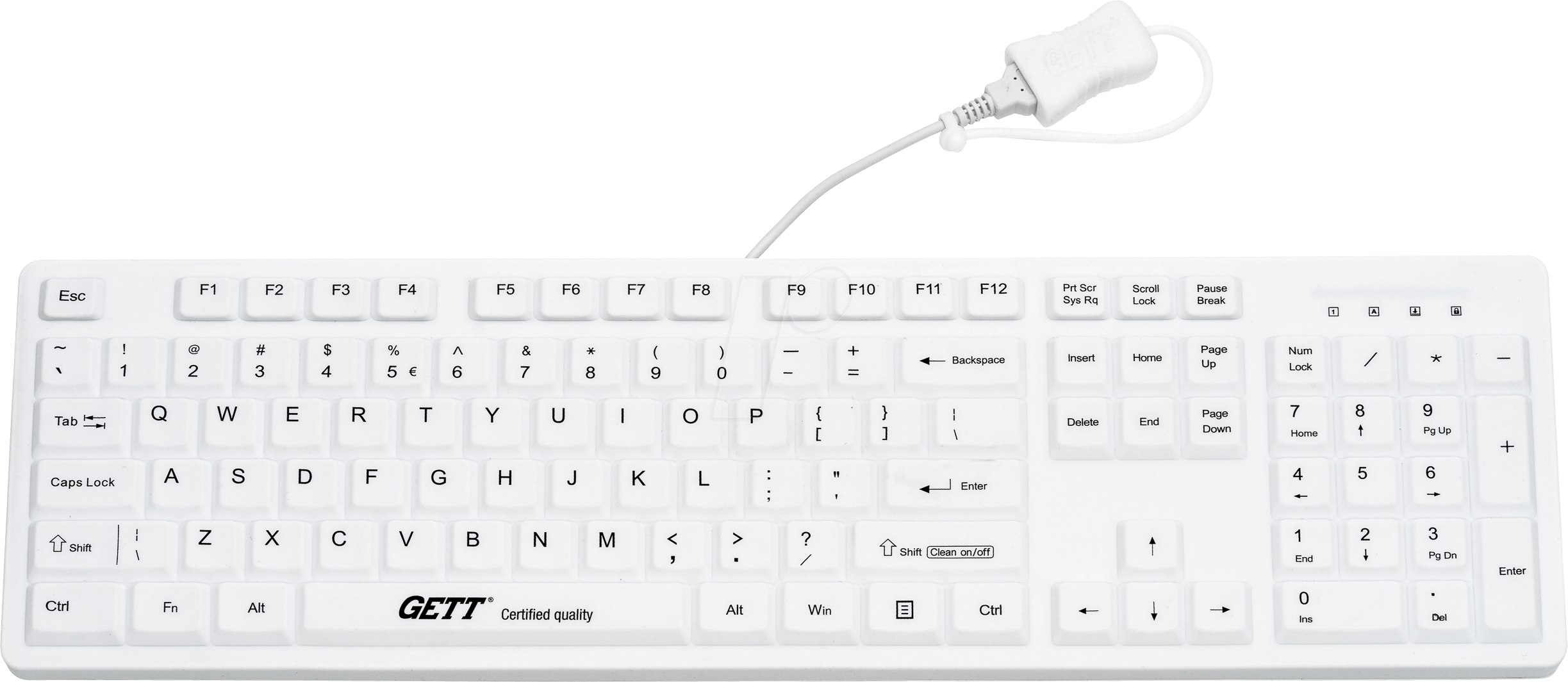 4260456050806 - CleanType Easy Protect TKG-105-GCQ-IP68-KGEH-WHITE-USB - Tastatur - USB - Deutsch - weiß