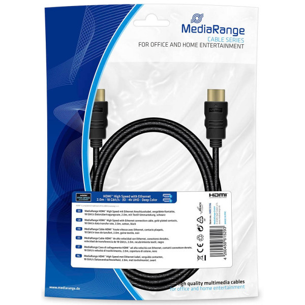 4260459615293 - Mediarange - hdmi High Speed Ethernet Anschlussk 18Gibt s 2m (MRCS196)