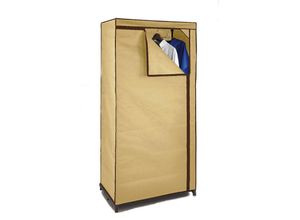 4260461470873 - Stoff Kleiderschrank beige - 160 x 75 cm - Mobiler Schrank mit Kleiderstange