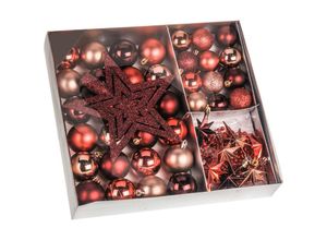 4260461472440 - Kunststoff Christbaumschmuck 45 Teile Set - rot - Shatterproof Weihnachtskugeln bruchsicher - Tannenbaum Weihnachtsbaum Christbaum Zierschmuck