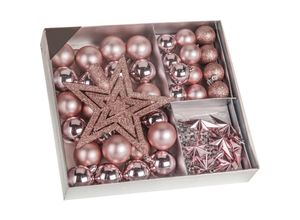 4260461472457 - Kunststoff Christbaumschmuck 45 Teile Set - rosa - Shatterproof Weihnachtskugeln bruchsicher - Tannenbaum Weihnachtsbaum Christbaum Zierschmuck