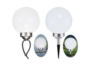 4260461474666 - Led Solar Leuchtkugel mit Erdspieß und Schlaufe - Kugelleuchte 20 cm in kaltweiß - Solarleuchte ideal für Balkon Geländer oder Garten - Lampe Solar