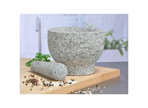 4260461476059 - Spetebo - Granit Mörser + Stößel massiv - 15x11 cm - Steinmörser Zerkleinerer Gewürzmörser