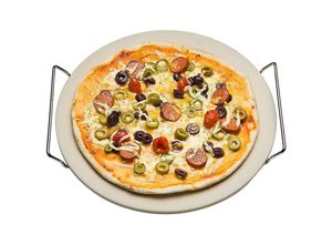 4260461478640 - Spetebo - Pizzastein + Gestell 33cm - Pizza Steinplatte Brot Backstein Backofen Grillstein