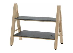 4260461478817 - Schiefer Etagere mit 2 Etagen - 32 cm - Etagenständer 2-stöckig - Servierplatte mit Holzgestell