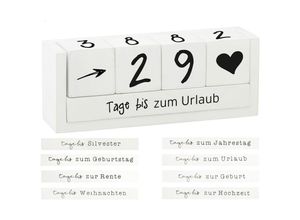 4260461479111 - Countdown Holz Würfel - 16 x 6 cm - Tageszähler Kalender mit 8 Sprüchen - Dauerkalender für Hochzeit Prüfung Geburtstag Ruhestand Urlaub Weihnachten