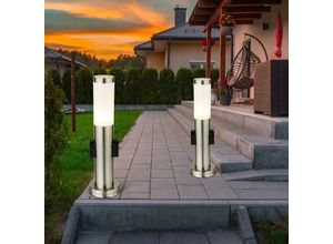 4260462315951 - Etc-shop - 2er Set Außen Bereich Steh Leuchte Steckdose Garten Beleuchtung Hof Einfahrt Veranda Lampe silber