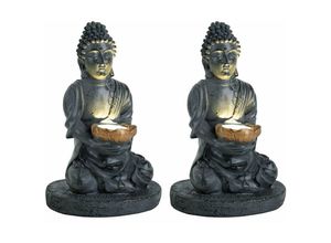 4260462319010 - 2er Set LED Solar Lampe Garten Blumen Beet Buddha Figur Geh Weg Beleuchtung grau IP44 Deko