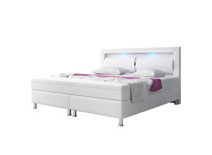 4260465773987 - IHG Boxspringbett Milano 180x200 Kunstleder Weiss TYP 6 mit intergriertem Topper