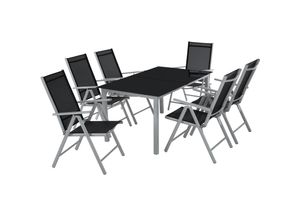 4260473664567 - tectake® Sitzgruppe mit Aluminiumgestell für 6 Personen UV-beständig Tisch mit Sicherheitsglasplatten und Ausgleichsschrauben