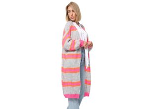 4260480127475 - PM SELECTED Damen Longstrickjacke Gestreift Bunte Kuschelige Strickjacke Cardigan in Einheitsgröße PM02