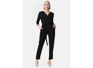 4260480128380 - PM SELECTED Damen Overall Business Jumpsuit Wickeloptik mit Bindegürtel 3 4 Ärmel in Einheitsgröße PM35