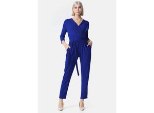 4260480128397 - PM SELECTED Damen Overall Business Jumpsuit Wickeloptik mit Bindegürtel 3 4 Ärmel in Einheitsgröße PM35