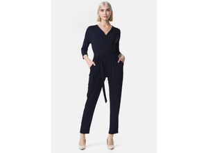 4260480128403 - PM SELECTED Damen Overall Business Jumpsuit Wickeloptik mit Bindegürtel 3 4 Ärmel in Einheitsgröße PM35