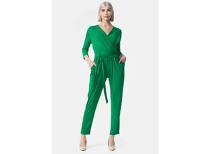 4260480128410 - PM SELECTED Damen Overall Business Jumpsuit Wickeloptik mit Bindegürtel 3 4 Ärmel in Einheitsgröße PM35