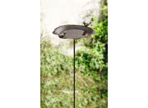 4260482664473 - Vogeltränke Piepmatz aus Metall in Rost Optik Gartenstecker mit 2 Vögelchen Wasserstelle Gartendeko Dekostecker für Draußen