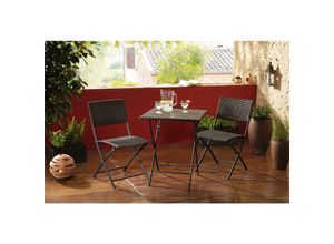 4260482668846 - Dekoleidenschaft - 3 tlg Bistroset aus Polyrattan schwarz Gartenmöbel Tisch + 2 Stühle