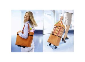 4260482669263 - 2in1 Schultertasche & Trolley orange Einkaufstasche Shopper Einkaufsroller Einkaufstrolley