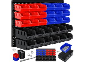 4260486785037 - Stapelboxen Wandregal 32tlg Box Sichtlagerkästen Schüttenregal Steckregal Schwarz Blau Rot - Schwarz   Blau   Rot - Masko