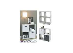 4260486839334 - VICCO Raumteiler TETRA 4 Fächer Grau Beton - Standregal Bücherregal Büroregal