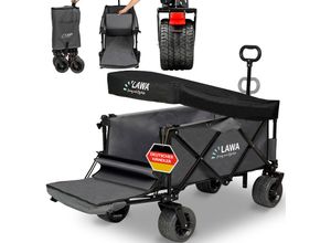 4260487094961 - Lawa Living And Lifestyle - Bollerwagen faltbar mit Dach Handwagen mit Heckklappe klappbarer Transportwagen kompakt leicht BW05+ Grau