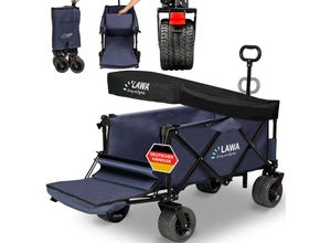 4260487095272 - Lawa Living And Lifestyle - klappbarer Bollerwagen Dach mit Heckklappe faltbarer Transportwagen Hundebuggy LeiterwagenBW08+ Blau