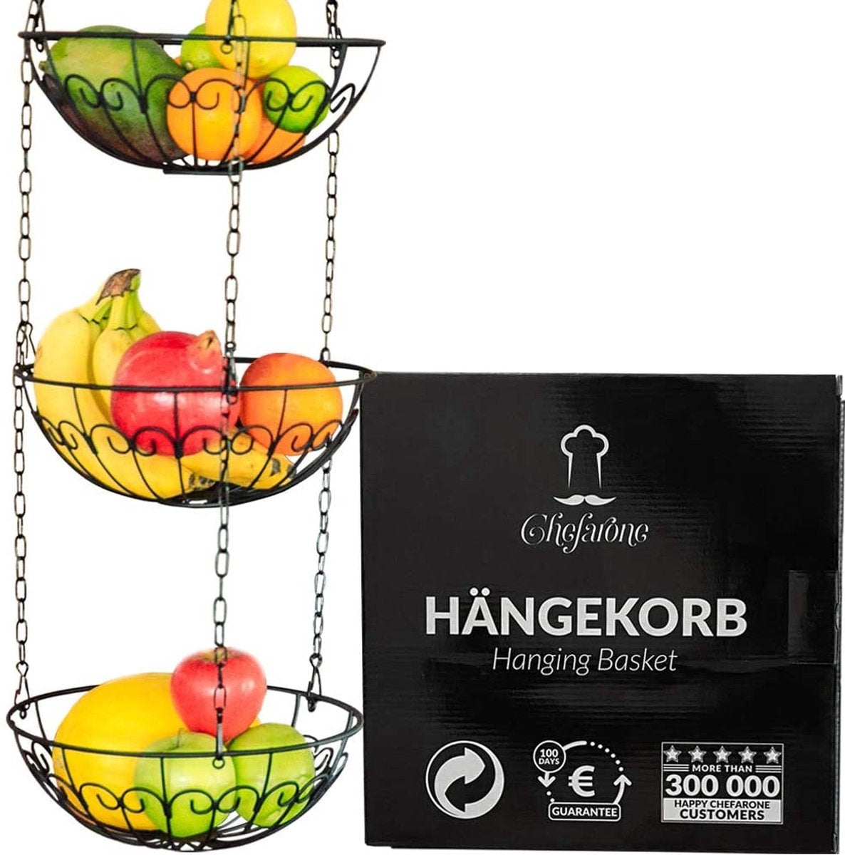 4260489780305 - Hängeobstkorb - Obstschale - Küchenaufhänger - Hängeobstkorb - 130 CM - Schwarz