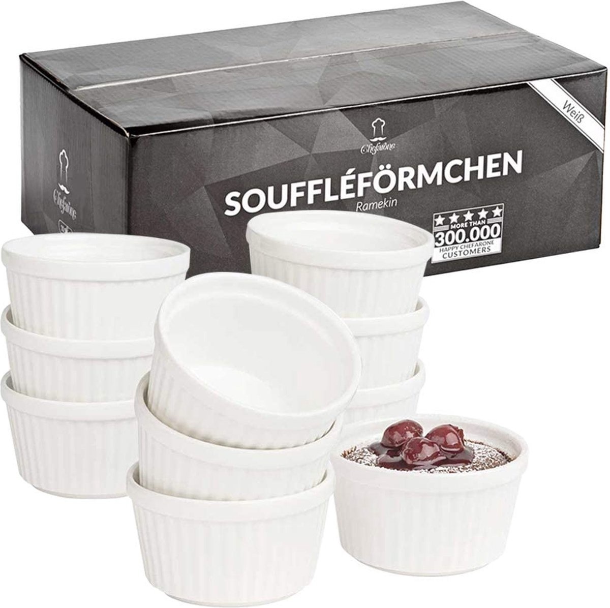 4260489780688 - Chefarone Mini Round Oven Dishes - Mini Formen - Backformen - Keramik - 200 ML - Set von 10 - Weiß