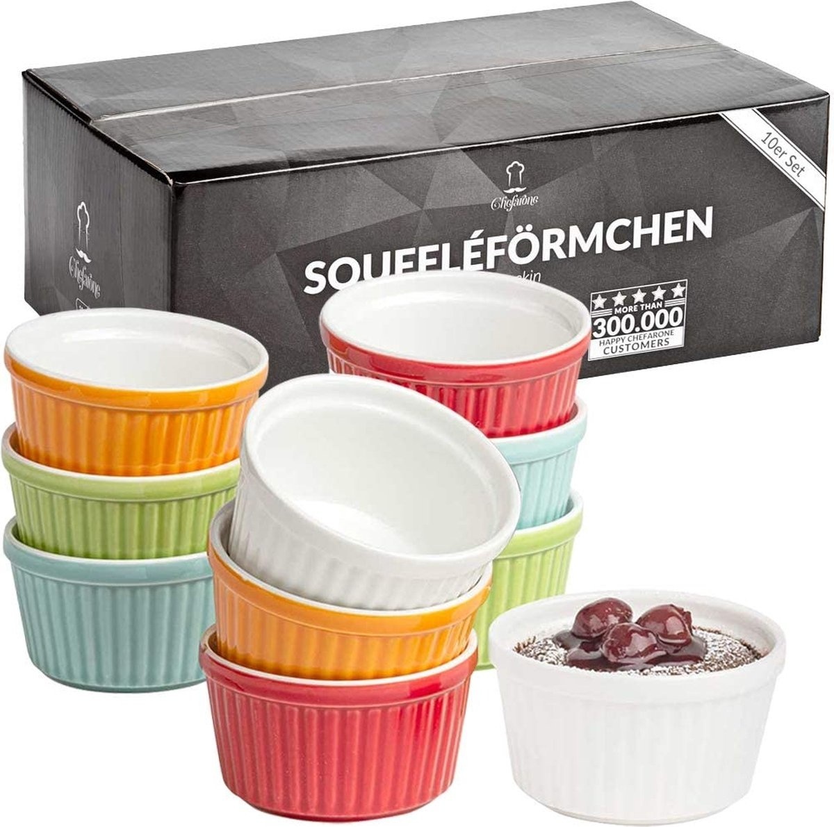 4260489780695 - Mini Round Oven Dishes - Mini-Formen - Backformen - Keramik - 200 ML - Set von 10 - Multicolor