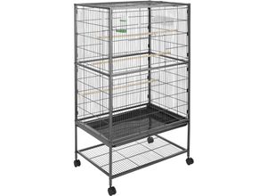 4260490482809 - tectake® Vogelkäfig in Hammerschlagoptik 2 Schiebeöffnungen und geringer Gitterabstand 78 x 52 x 131 cm