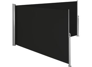 4260490487255 - Tectake - Aluminium-Windschutz versenkbare Seitenmarkise Terrassenschirm - doppelt - 160 x 600 cm - schwarz - 402332