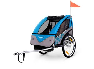 4260495750415 - FROGGY Kinder Fahrradanhänger mit Federung - 5-Punkt Sicherheitsgurt Fahrrad Kinderanhänger für 1 bis 2 Kinder max 40kg Cyan