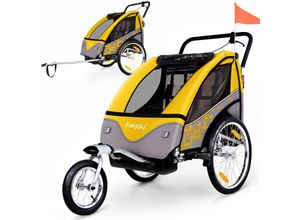 4260495750460 - FROGGY Kinder Fahrradanhänger 360° Drehbar mit Federung - 2in1 Joggerfunktion + 5-Punkt Sicherheitsgurt Jogger Fahrrad Kinderanhänger für 1 bis 2 Kinder max 40kg Tangerine