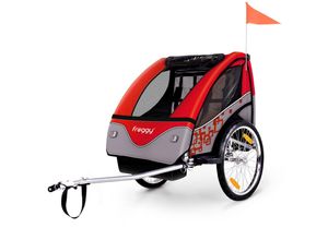 4260495756042 - FROGGY Kinder Fahrradanhänger mit Federung - 5-Punkt Sicherheitsgurt Fahrrad Kinderanhänger für 1 bis 2 Kinder max 40kg Cherry