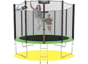 4260495757254 - KINETIC SPORTS Trampolin Outdoor SALTO Ø 183 244 305 366 400 430 490 cm -TÜV Rheinland geprüft Kindertrampolin Set mit Netz Randpolster USA Sprungtuch - Gartentrampolin bis zu 160kg Grün Ø 310 cm Ø 310 cm Grün