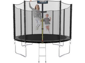 4260495757261 - KINETIC SPORTS Trampolin Outdoor SALTO Ø 183 244 305 366 400 430 490 cm - Kindertrampolin Set mit Leiter Netz Randpolster USA Sprungtuch - Gartentrampolin bis zu 160kg Schwarz Ø 250 cm Ø 250 cm Schwarz