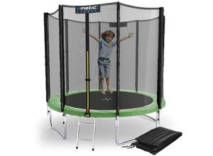 4260495757278 - KINETIC SPORTS Trampolin Outdoor Salto Plus Ø 183 244 305 366 400 430 490 cm - TÜV Rheinland geprüft Komplett-Set für Kinder USA Sprungtuch Netz Randpolster Leiter - bis zu 160kg Grün-2 244 cm Grün Ø 244 cm Grün-2