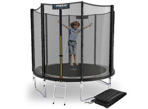 4260495757285 - KINETIC SPORTS Trampolin Outdoor Salto Plus Ø 183 244 305 366 400 430 490 cm - TÜV Rheinland geprüft Komplett-Set für Kinder USA Sprungtuch Netz Randpolster Leiter - bis zu 160kg Schwarz-2 Ø 244 cm Ø 244 cm Schwarz-2