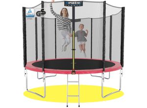 4260495757308 - KINETIC SPORTS Trampolin Outdoor SALTO Ø 183 244 305 366 400 430 490 cm -TÜV Rheinland geprüft Kindertrampolin Set mit Netz Randpolster USA Sprungtuch - Gartentrampolin bis zu 160kg Pink Ø 250 cm Ø 250 cm Pink