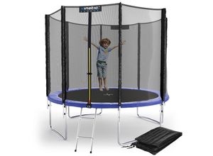 4260495758244 - KINETIC SPORTS Trampolin Outdoor Salto Plus Ø 183 244 305 366 400 430 490 cm - TÜV Rheinland geprüft Komplett-Set für Kinder USA Sprungtuch Netz Randpolster Leiter - bis zu 160kg Blau-4 Ø 275 cm Ø 275 cm Blau-4