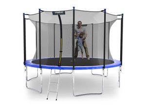 4260495758428 - KINETIC SPORTS Trampolin Outdoor SALTO Ø 183 244 305 366 400 430 490 cm -TÜV Rheinland geprüft Kindertrampolin Set mit Netz Randpolster USA Sprungtuch - Gartentrampolin bis zu 160kg Blau-4 Ø 400 cm Ø 400 cm Blau-4