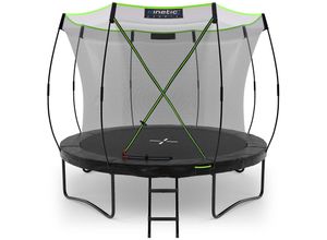 4260495759944 - KINETIC SPORTS Premium Outdoor Trampolin Ultimate Pro für Kinder und Erwachsene Ø 244 305 366 427 cm – TÜV Rheinland geprüft Kürbis-Design AirMAXX Sprungtuch mit Leiter Fieberglas bis zu 160 kg Ø 305 cm Max 150 kg Black Edition