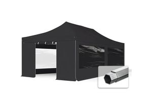 4260497042907 - Intent24 - 4x8 m Faltpavillon professional Alu 50mm Seitenteile mit Panoramafenstern schwarz - schwarz