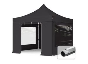 4260497046158 - Intent24 - 3x3 m Faltpavillon professional Alu 40mm Seitenteile mit Panoramafenstern dunkelgrau - dunkelgrau