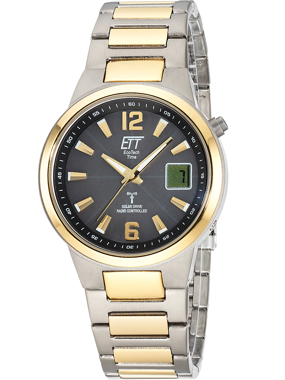 4260503038948 - Funkuhr Everest EGT-11468-21M Armbanduhren grau (grau goldfarben) Herren Solaruhren Armbanduhr Herrenuhr Datum Solar