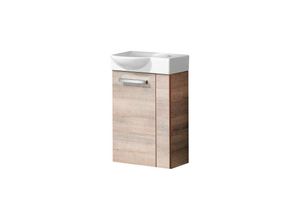 4260527900238 - A-vero sbc Gäste-WC Set 2 Teile – Waschtischunterschrank in Holz Braun mit Waschbecken aus Keramik – Waschbeckenunterschrank schmal – Türanschlag