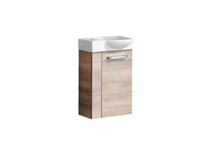 4260527900245 - A-vero sbc Gäste-WC Set 2 Teile – Waschtischunterschrank in Holz Braun mit Waschbecken aus Keramik – Waschbeckenunterschrank schmal – Türanschlag