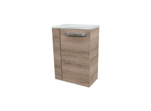 4260527900443 - A-vero sbc Gäste-WC Set 2 Teile – Waschtischunterschrank in Holz Braun mit Waschbecken aus Glas in Weiß – Waschbeckenunterschrank schmal –