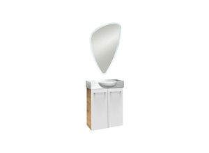 4260527900610 - Sbc milano Gäste wc Set 3-teilig 55 cm Braun hell Weiß 2 Türen Keramik Hahnloch rechts LED-Spiegel-90061145 - Fackelmann 4260527900610 - Sbc milano Gäste wc Set 3-teilig 55 cm Braun hell Weiß 2 Türen Keramik Hahnloch rechts LED-Spiegel-90061145 - Fackelmann