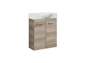 4260527900696 - Luxor sbc Gäste-WC Set 2 Teile – Waschtischunterschrank in Holz Braun mit Waschbecken aus Keramik – Waschbeckenunterschrank schmal – 2 Türen –